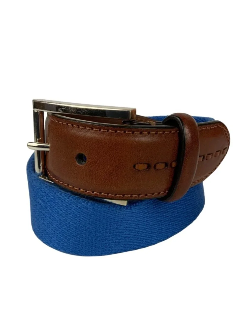 Trafalgar Mens Leather & Canvas Belt Blue Brown Size 34 85 cm